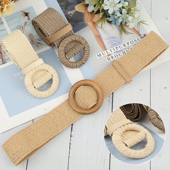 Women Woven Rattan Wide Stretch Straw Belt(beige)😇 - Picture 6 of 8